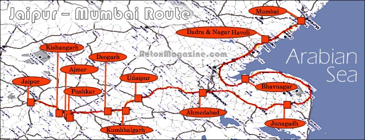Jaipur to Mumbai map