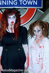 Halloween night: Girls dressed up as Zombies on the London Underground