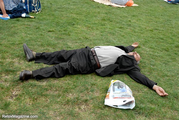 The Royal Wedding celebration in London Hyde Park – man sleeping on the grass 