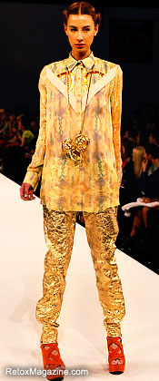 Graduate Fashion Week - Becky Burton from De Montfort University presents gold collection at GFW 2011