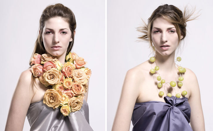 Jewellery Designer Tiffany Rowe - necklaces made of roses and grapes