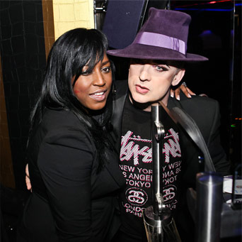 Mica Paris and Boy George at Sorapol's Launch of the Monochrome Scarf