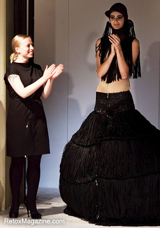 A La Mode presnets Polish fashion designer Malgorzata Dudek - Malgorzata Dudek and model on stage, London Fashion Week Catwalk