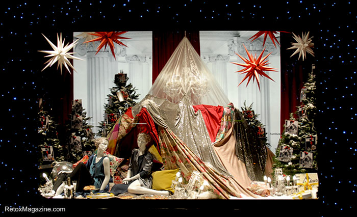 A Christmas camp-site in a Selfridges window