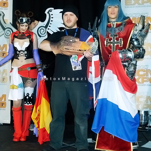 MCM Expo London Comic Con - Eurocosplay 2011 Finals - winner Niel Lockwood, runners-up Ronald Boom, Estela Espinosa