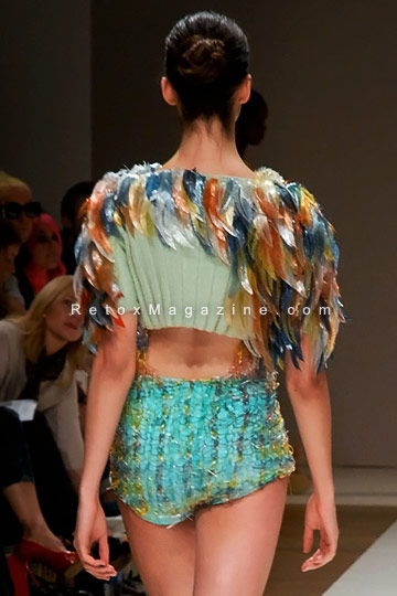 Blow Presents fashion designer Jane Bowler. Collection showcased during London Fashion Week at Vauxhall Fashion Scout. Outfit 5, back.