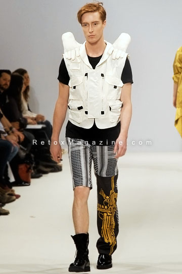 Ones To Watch, menswear collection by KYE, London Fashion Week, Vauxhall Fashion Scout, outfit10, front view.