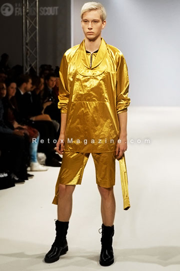 Ones To Watch, menswear collection by KYE, London Fashion Week, Vauxhall Fashion Scout, outfit9, front view.